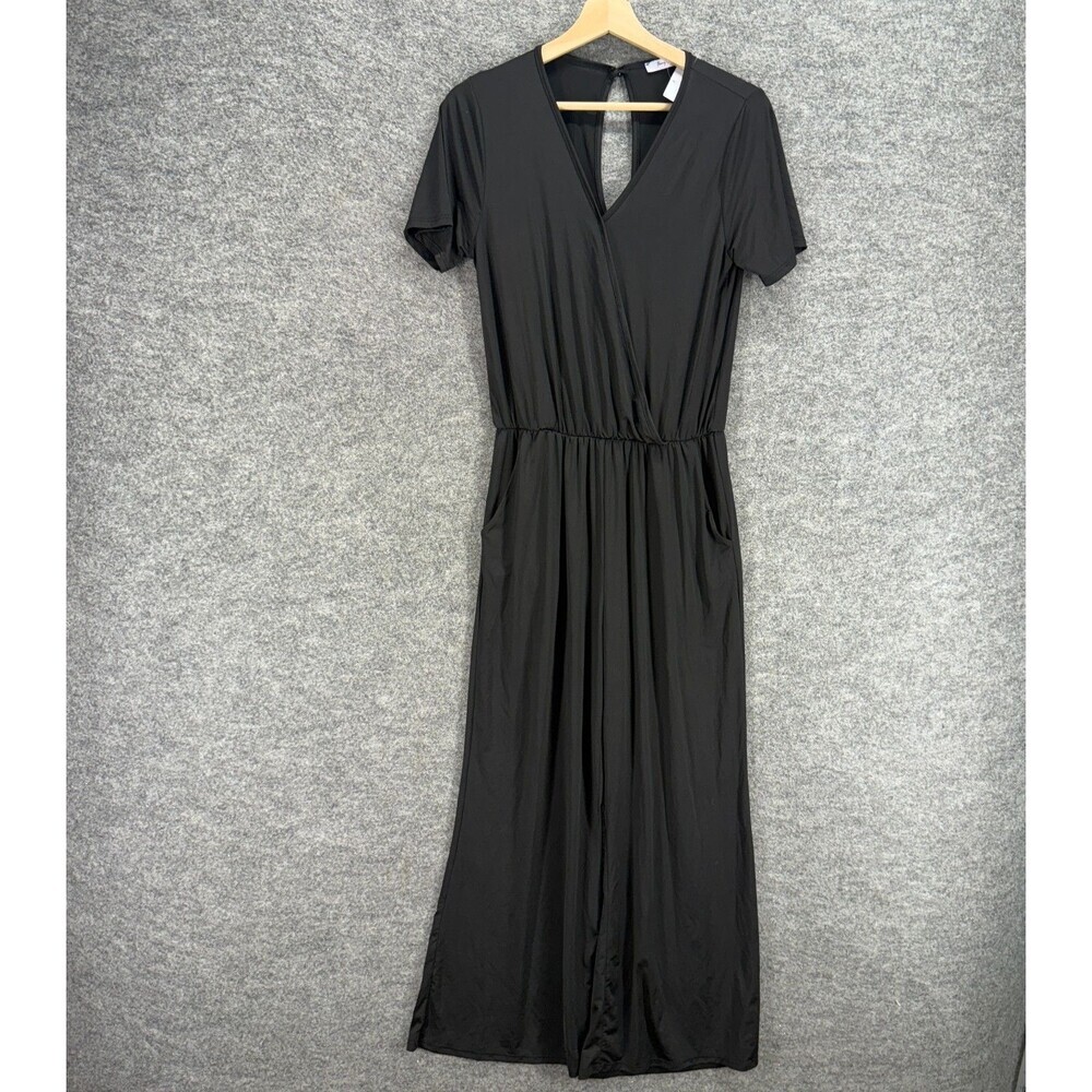 New Jenny Boston Jumpsuit Women S Small Black V-Neck Short Sleeve Hoook & Eye